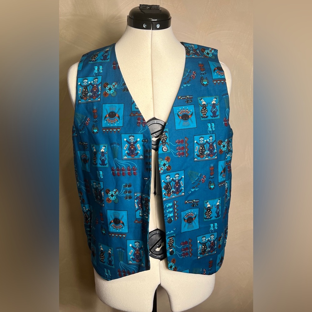 Handmade Sleeveless V-Neck Native American Indian Print Button Up Vest|Size:S/M - Picture 3 of 16